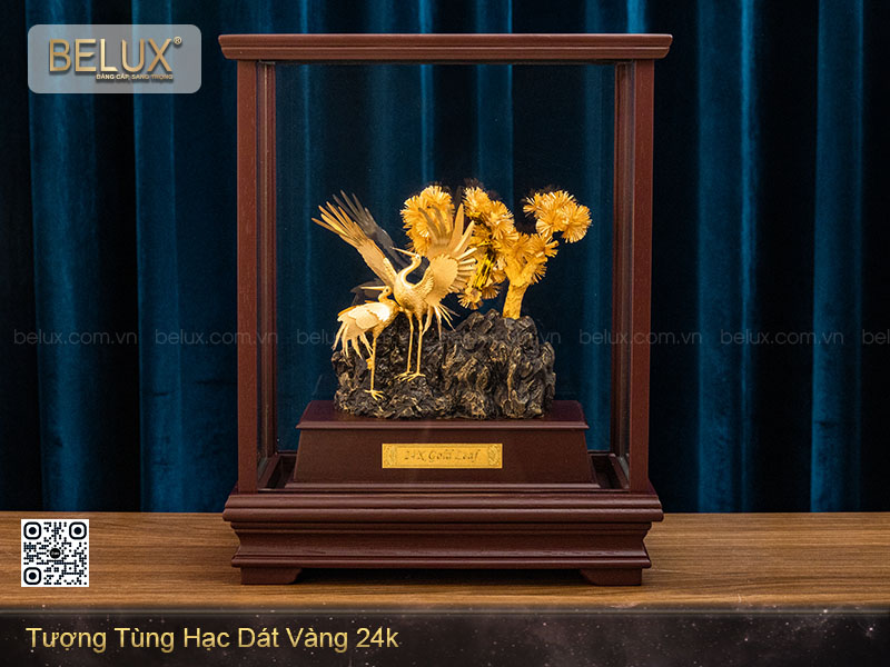 Tượng Tùng Hạc Dát Vàng 24k Cao 36cm Mẫu 2